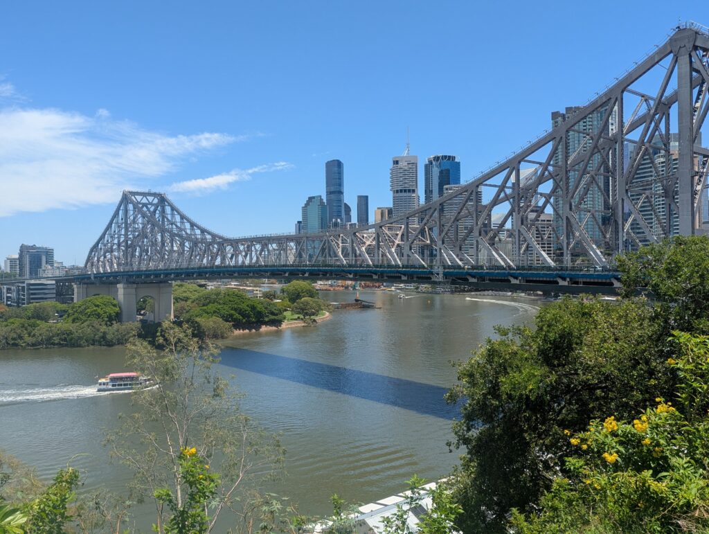 Brisbane River with iconic bridge.